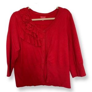 Elle Red 3/4 Sleeve Floral Detail Cardigan XL